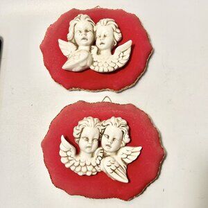 Enesco Ornate Ceramic Cherub Red Velvet Wall Art Set Of 2